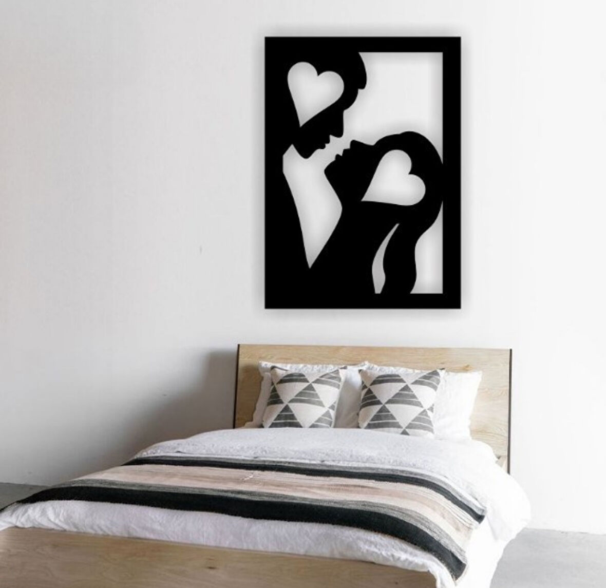 Siyah Ahşap Aşk Kalp 50cm X  70cm Tablo Duvar Dekoru 3mm Mdf Lazer Kesim