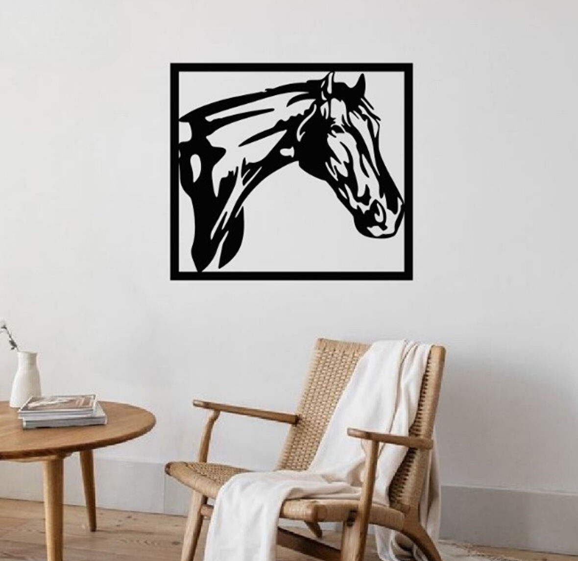 Siyah Ahşap At Silüeti 70cm X 62cm Tablo Duvar Dekoru 3mm Mdf Lazer Kesim