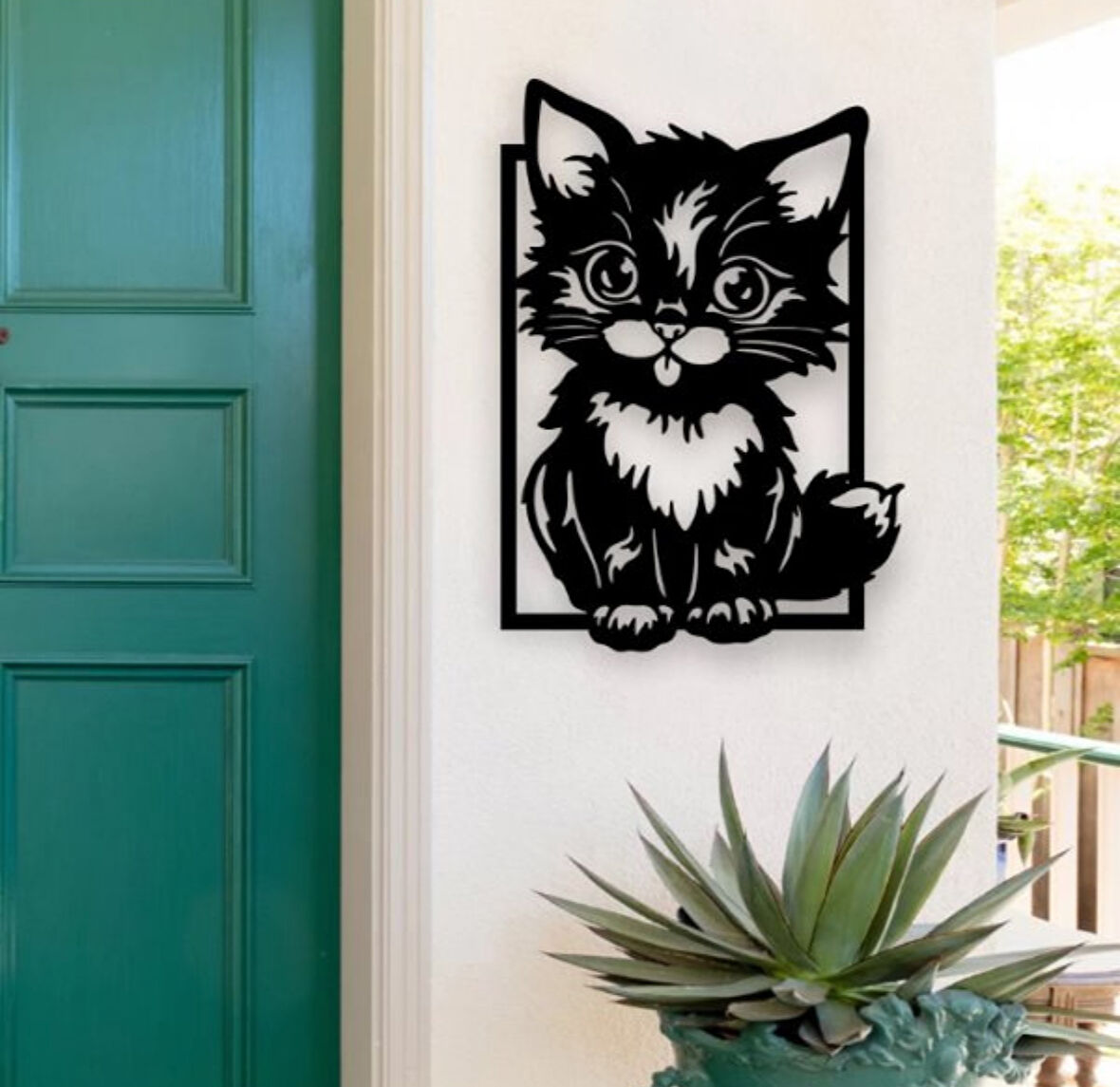 Siyah Ahşap Sevimli Kedi 35cm X 50cm Tablo Duvar Dekoru 3mm Mdf Lazer Kesim