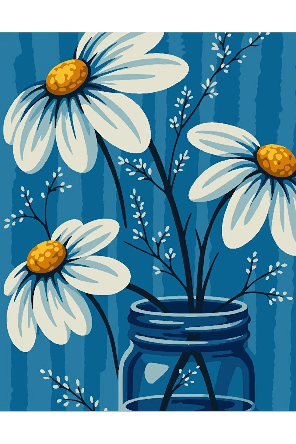 Sayılarla Boyama Seti 40x50 Cm (Çıtalı) Fırça Boya Dahil Numaralı Tuval 3 Beyaz Papatya