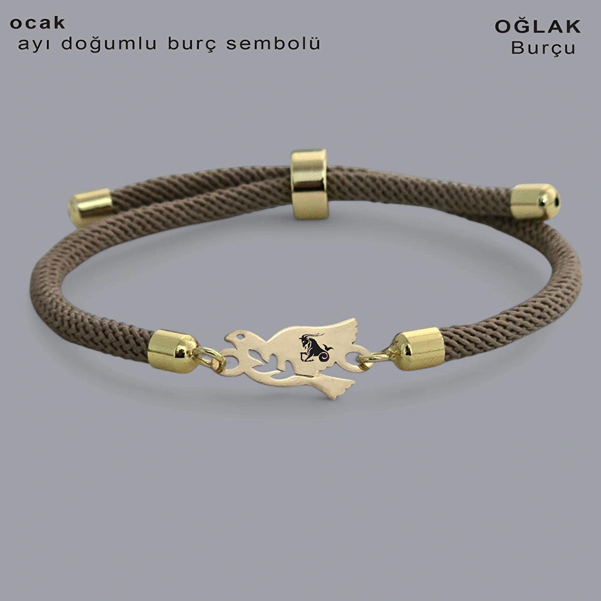 Oğlak Burçları İçin Kuş Motifli 14 Ayar Altın Plakalı Örgülü Hediye Bileklik-334burç-kahverengi