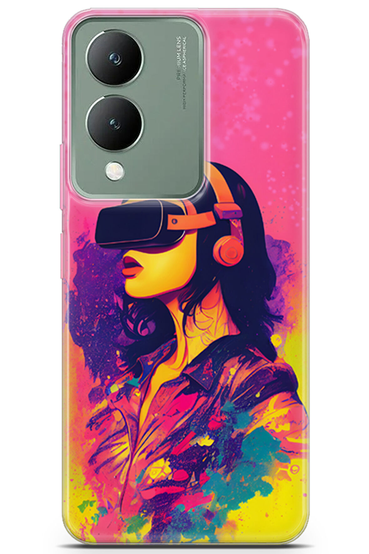 Vivo Y17S uyumlu Renkler 1 Koruma Kılıfı VR Kulaklık Pembe
