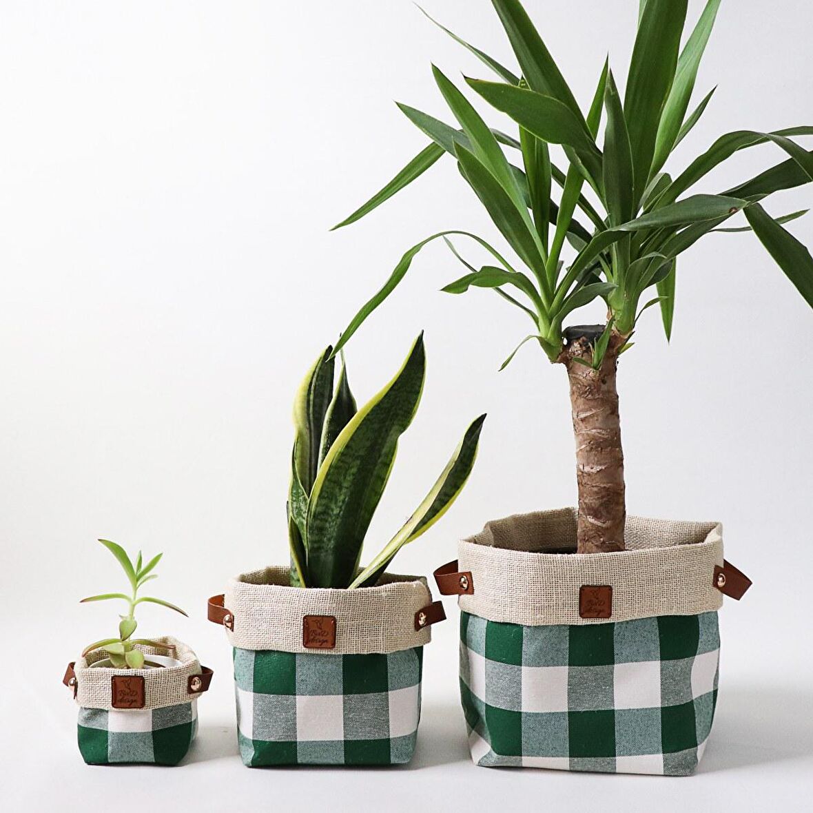 Plaidlove Serisi Greenplaid 3lü Kumaş Organizer&Saksı Kılıfı Seti