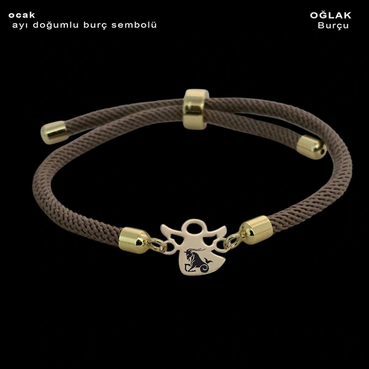 Oğlak Burçlarına Mevlana Figürlü 14 Ayar Altın Plakalı Örgülü Hediye Bileklik-335burç-kahverengi
