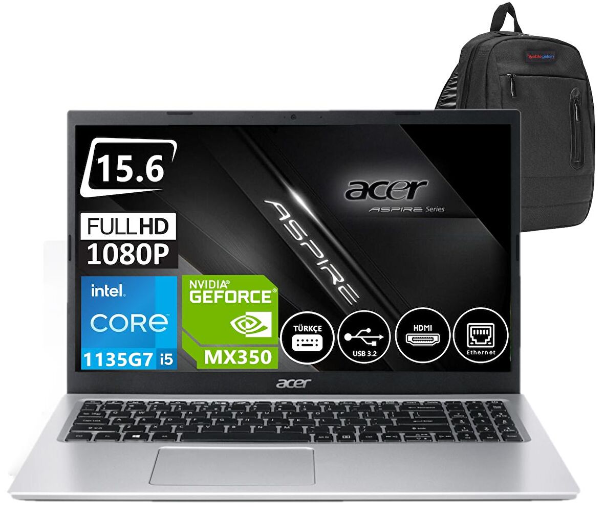 Acer Aspire 3 A315-58G İntel İ5 1135G7 32gb 2tb SSD Windows11Home MX350 15.6" FHD Taşınabilir Bilgisayar A31558G584018+ZettaÇanta