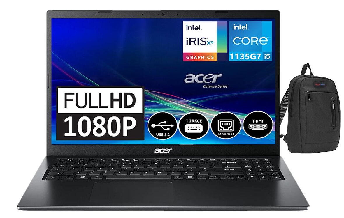 Acer Extensa 15 EX215-54-57KW İntel Core i5-1135G7 24gb 512gb SSD Iris Xe Graphics 15,6" Windows11Pro Full HD Notebook NXEGJEY00642+ZettaÇanta