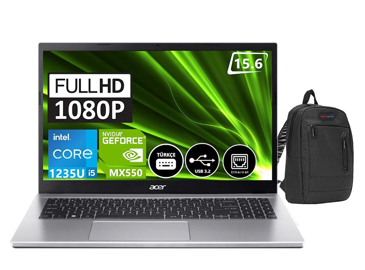 Acer Aspire 3 A315-59G Intel Core i5 1235U 16gb 256GB SSD 2GB MX550 Windows11Home 15.6" FHD Taşınabilir Bilgisayar NXK6WEY00221
