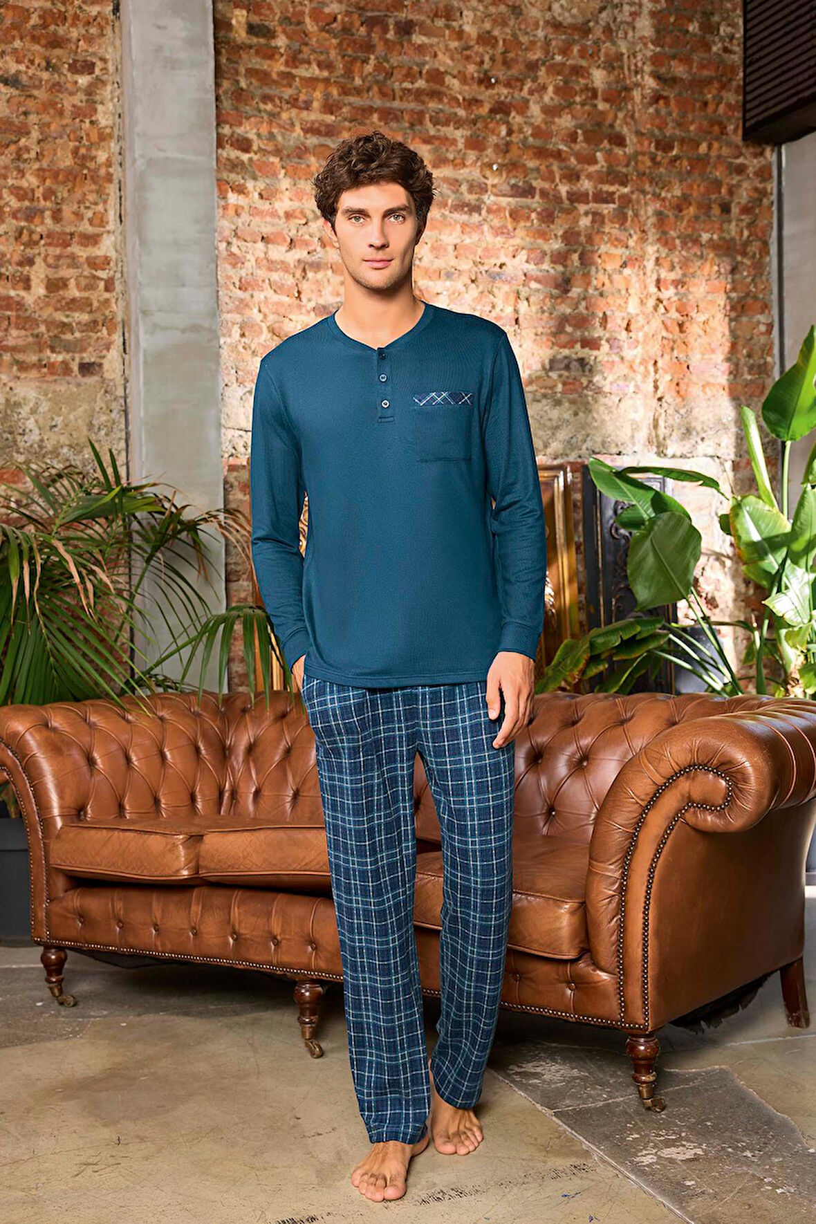 Aydoğan Erkek Aras Kışlık Termal Rahat Petrol Pijama Takımı 0537