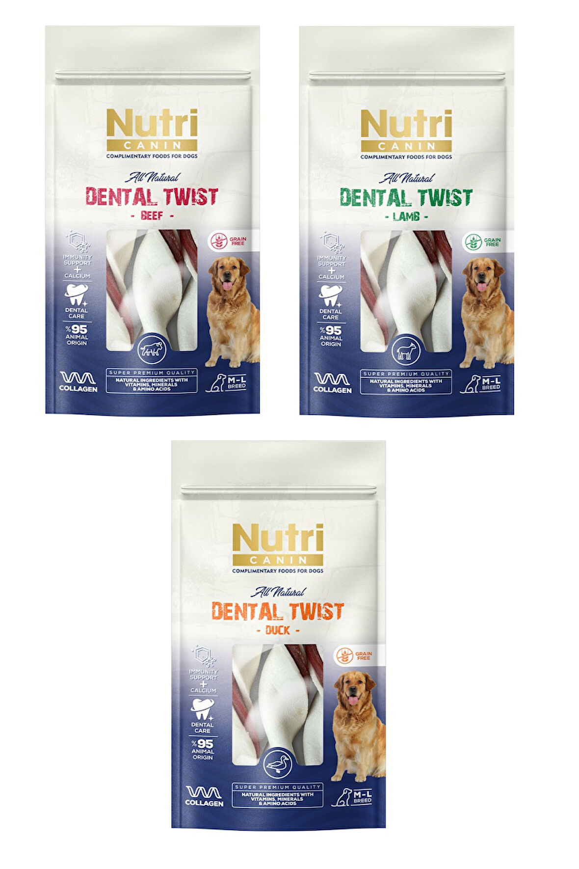 Nutri Canin Dental Twist 3 Çeşit Karma M-L Irk İçin Köpek Ödülü 120 Gr. X 3 Adet