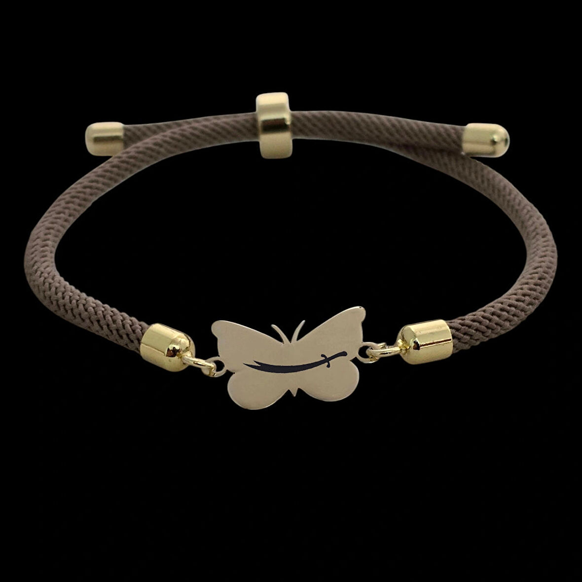 Zülfikar Temalı 14 Ayar Altın Plakalı Örgülü Kelebek Motifli Hediye Bileklik-336sembol-kahverengi