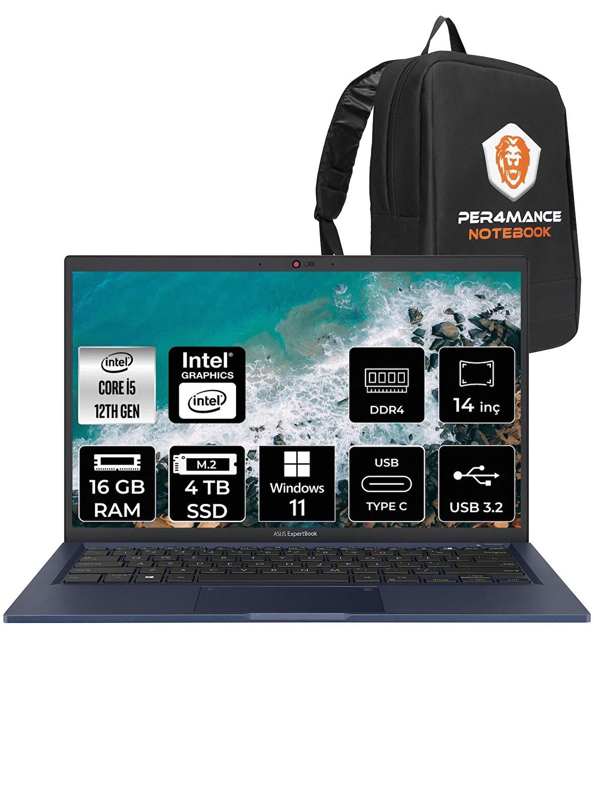 ASUS ExpertBook B1402CBA i5 1235U 16GB RAM 4TB SSD 14'' FHD W11PRO EB0373 & PER4 ÇANTA