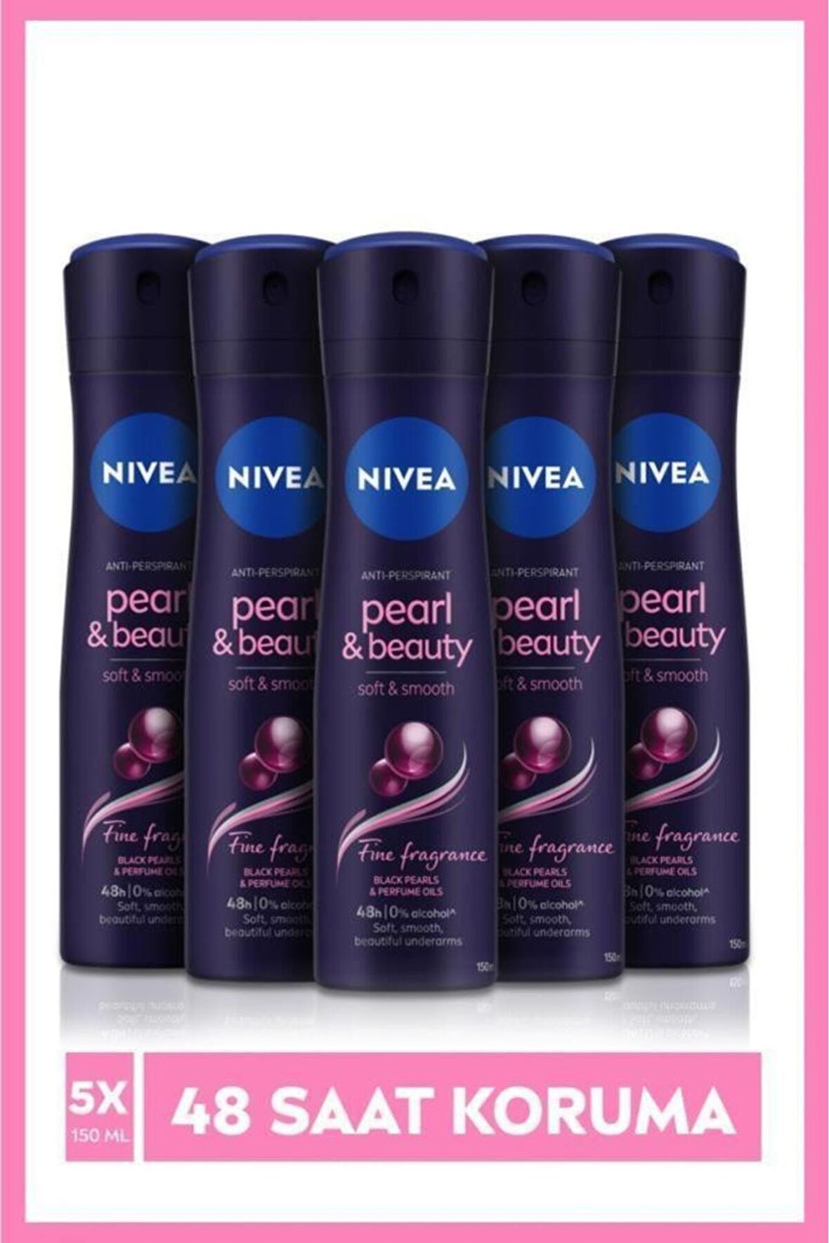 Nivea Kadın Sprey Deodorant Pearl&beauty Fine Fragrances,48 Saat Anti-perspirant Koruma,150mlx5