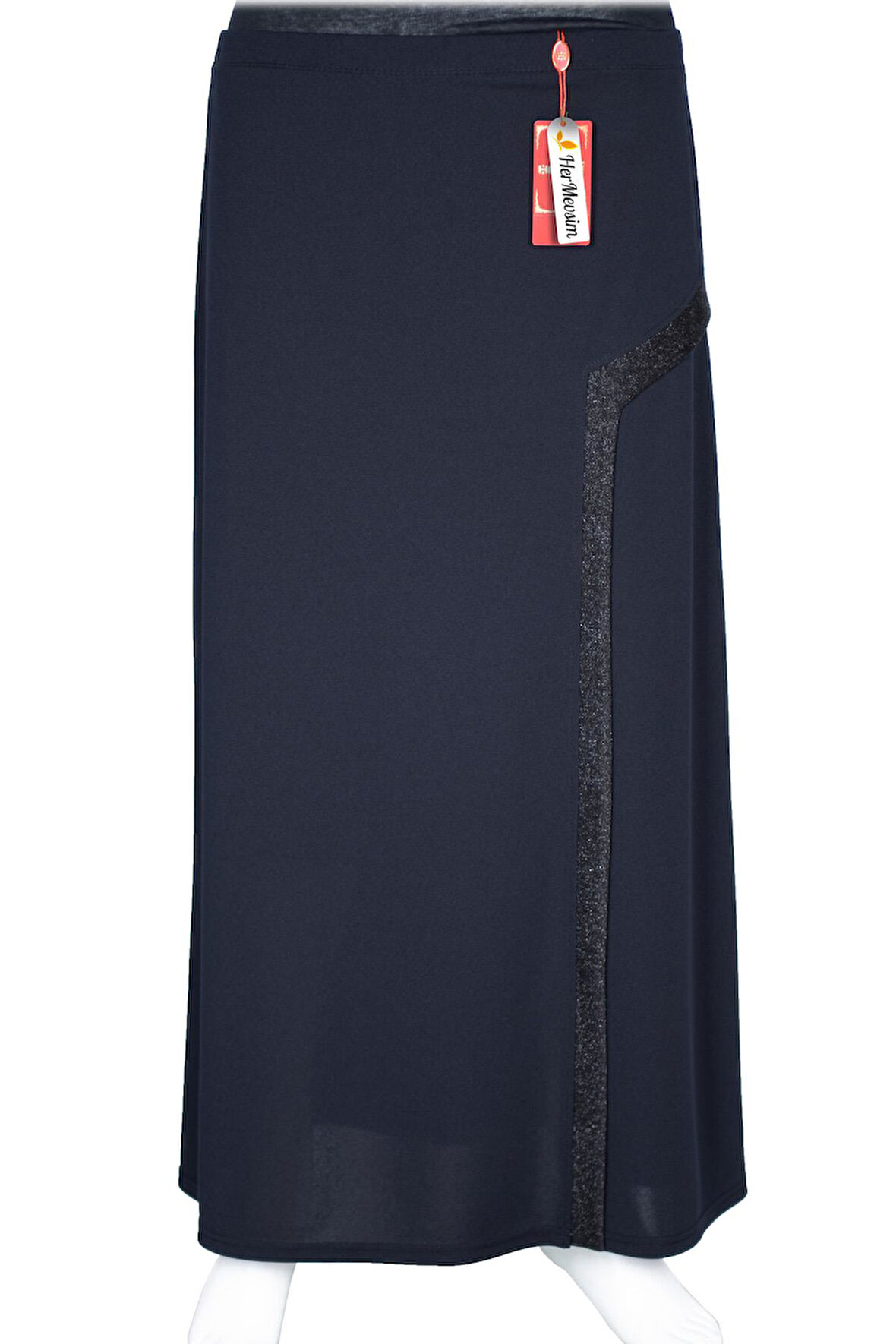 Hesna Kadın Talia Büyük Beden Sim Pervazlı Astarlı Lacivert Çan Etek