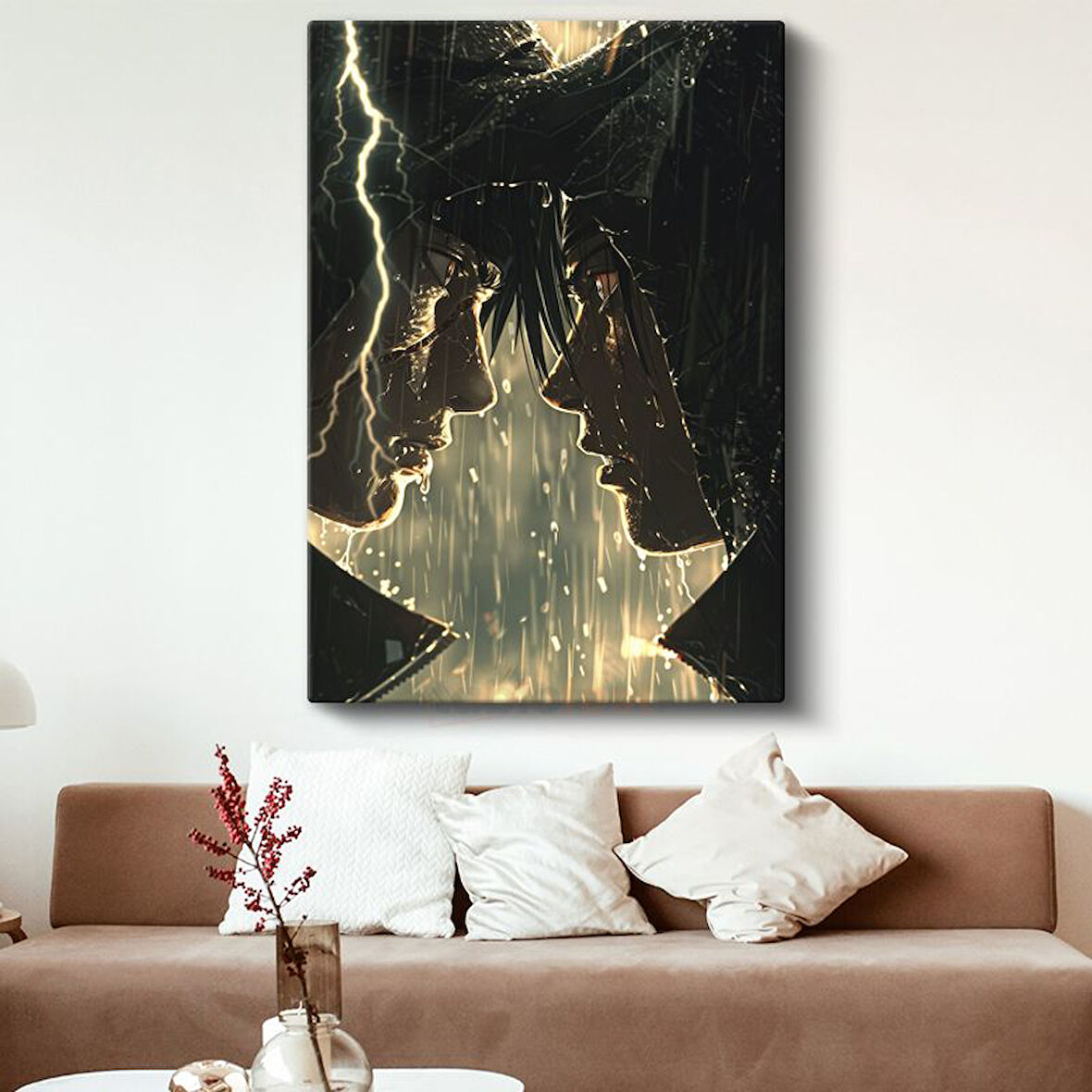 Yağmurda Karşılaşma - Dramatik An Anime Kanvas Tablo