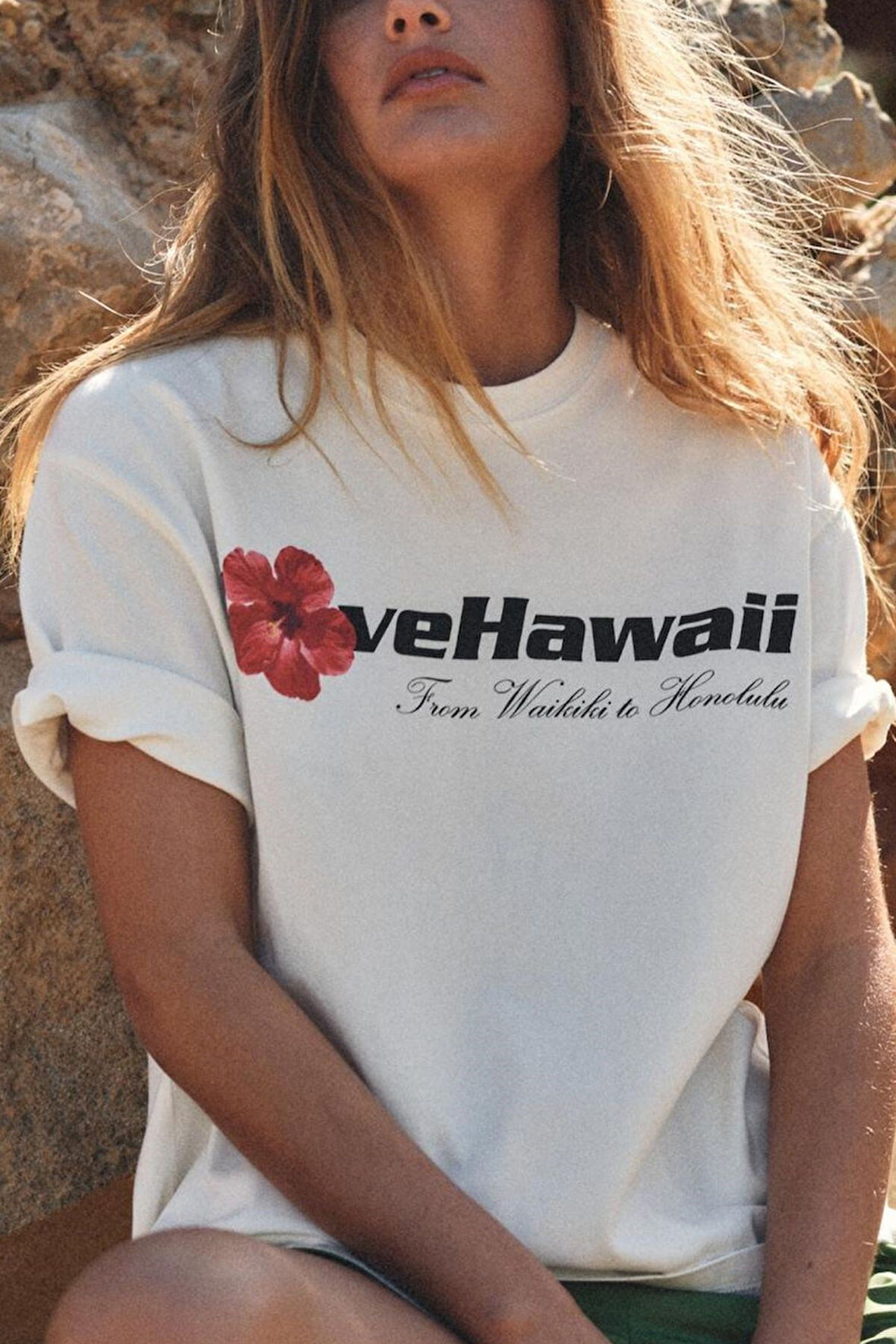 Pasific Pearl Honolulu Baskılı %100 Pamuk Tişört Kadın