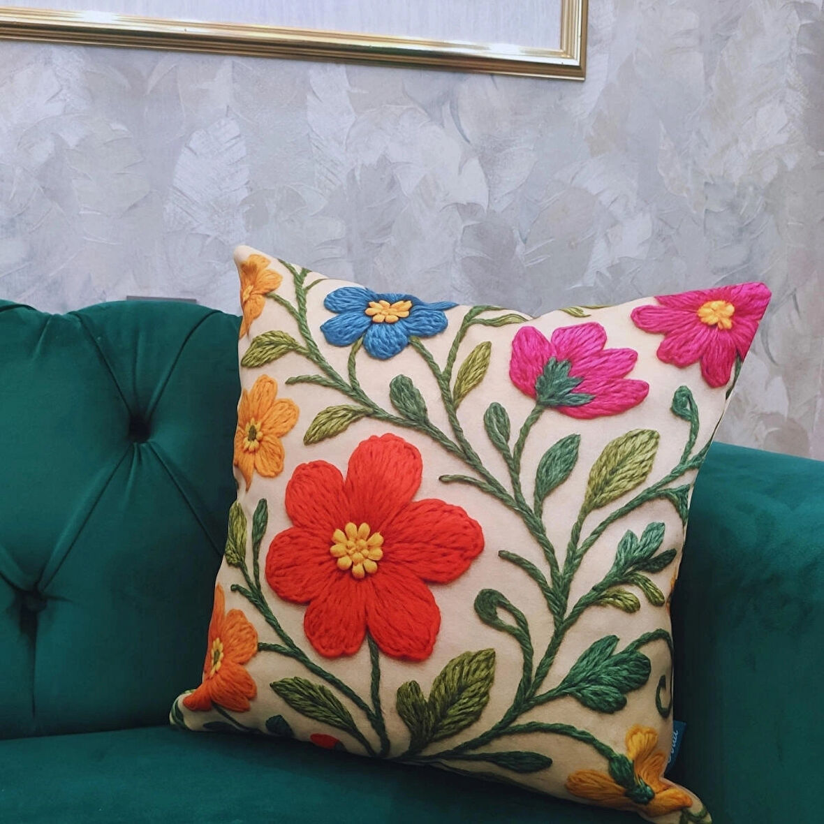 Ovua 2 Adet Çiçek Desenli  3D Digital Baskılı Kırlent KIlıfı Çift Taraflı Gizli Fermuar