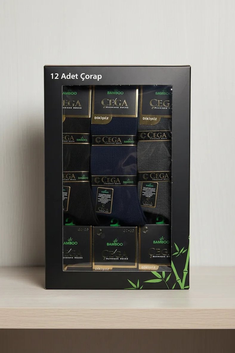 Çega Bambu Erkek Soket Çorap Asorti Renk 12 Adet