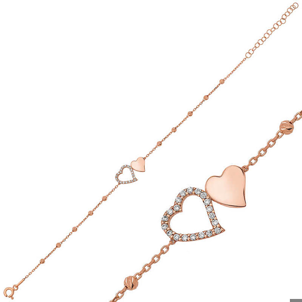 Gümüş Rose Dorissa İki Kalp Kadın Bileklik