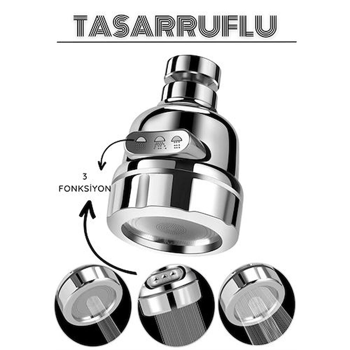 Findit 3 Fonksiyonlu Tasarruflu Musluk Başlığı Krom