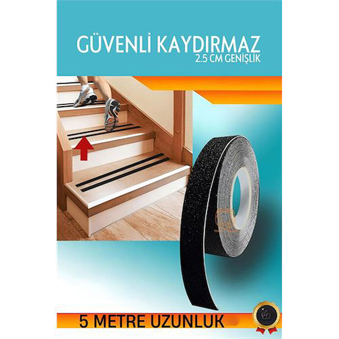 Findit Kuvarz Taşlı Kaydırmaz Bant 5 metre x 25 mm Merdiven Bandı