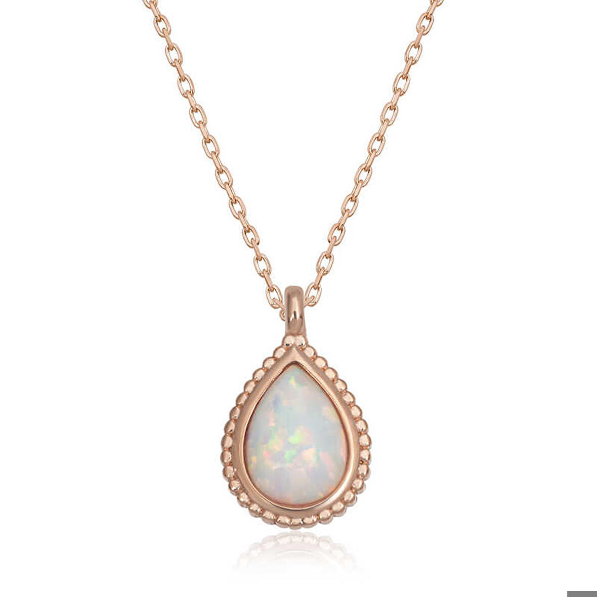 Gümüş Rose Damla Beyaz Opal Taşlı Kadın Kolye
