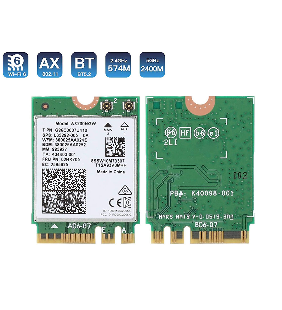 Intel Dual Band Wireless-AX AX200NGW 802.11ax 5GHz 2.4 Gbps Wi-Fi 6 Notebook WiFi Card