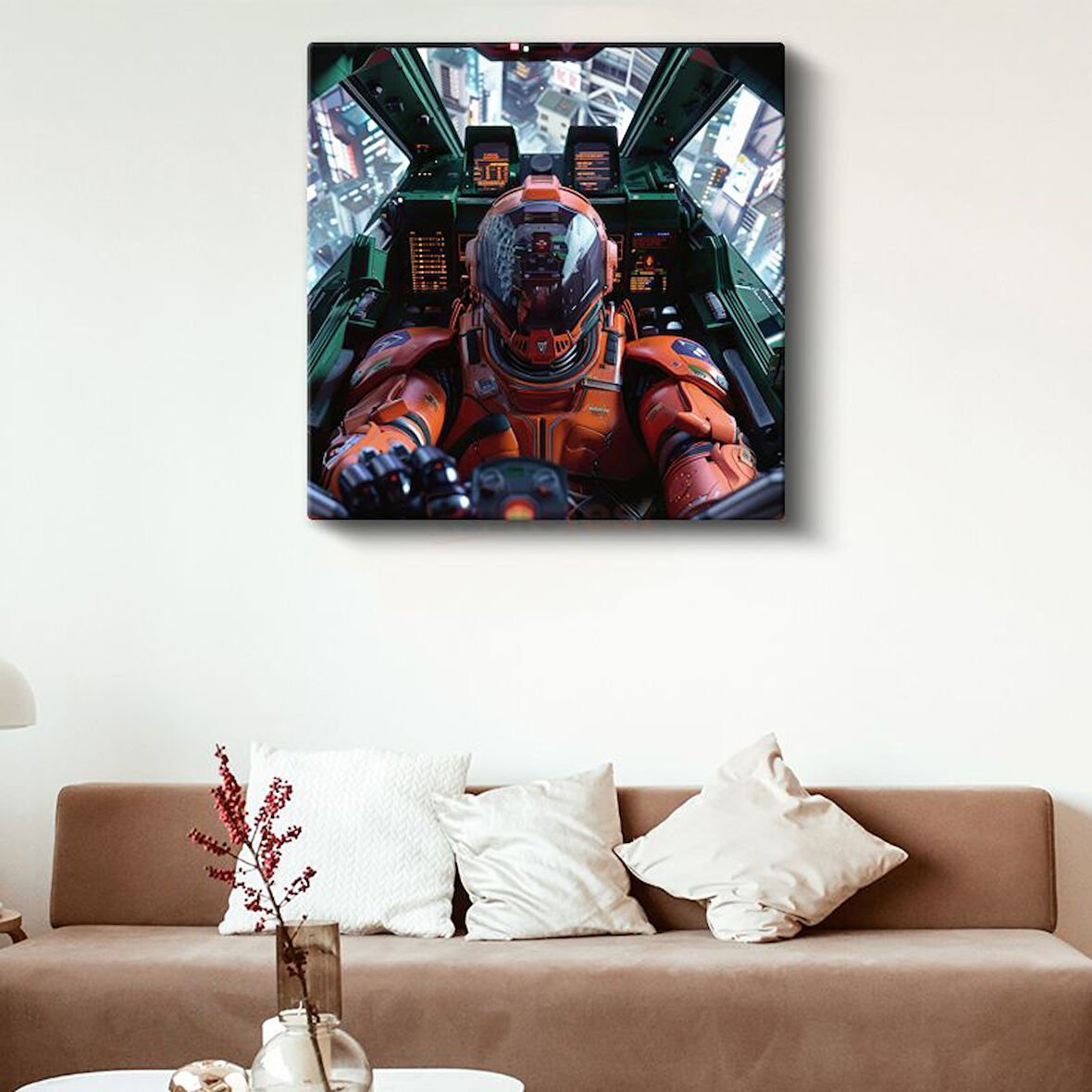 Mecha Pilot - Futuristik Şehir Kokpiti Anime Kanvas Tablo