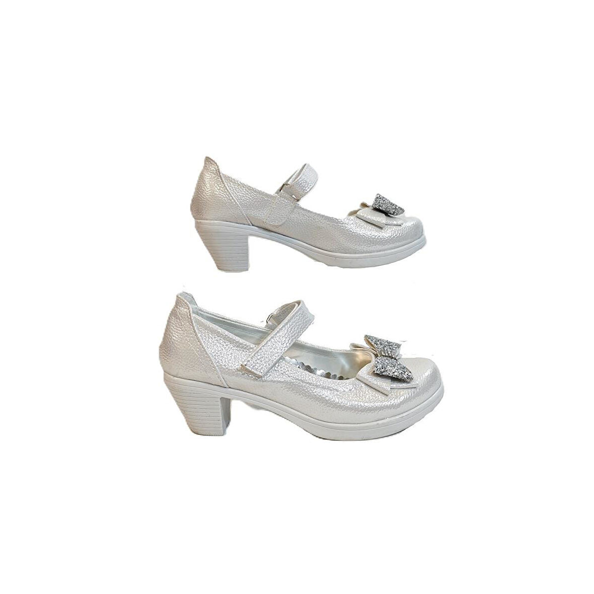 Fiyra 9051 Beyaz Kurdaleli Cırtlı Bantlı Kız Çocuk Topuklu Ayakkabı