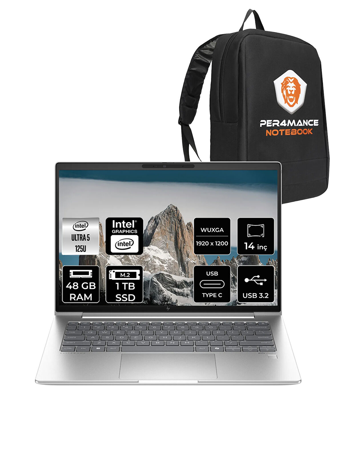 HP EliteBook 640 G11 İntel Core Ultra 5 125U 48GB 1TB SSD 14'' WUXGA FDOS A23E1EA & PER4 ÇANTA