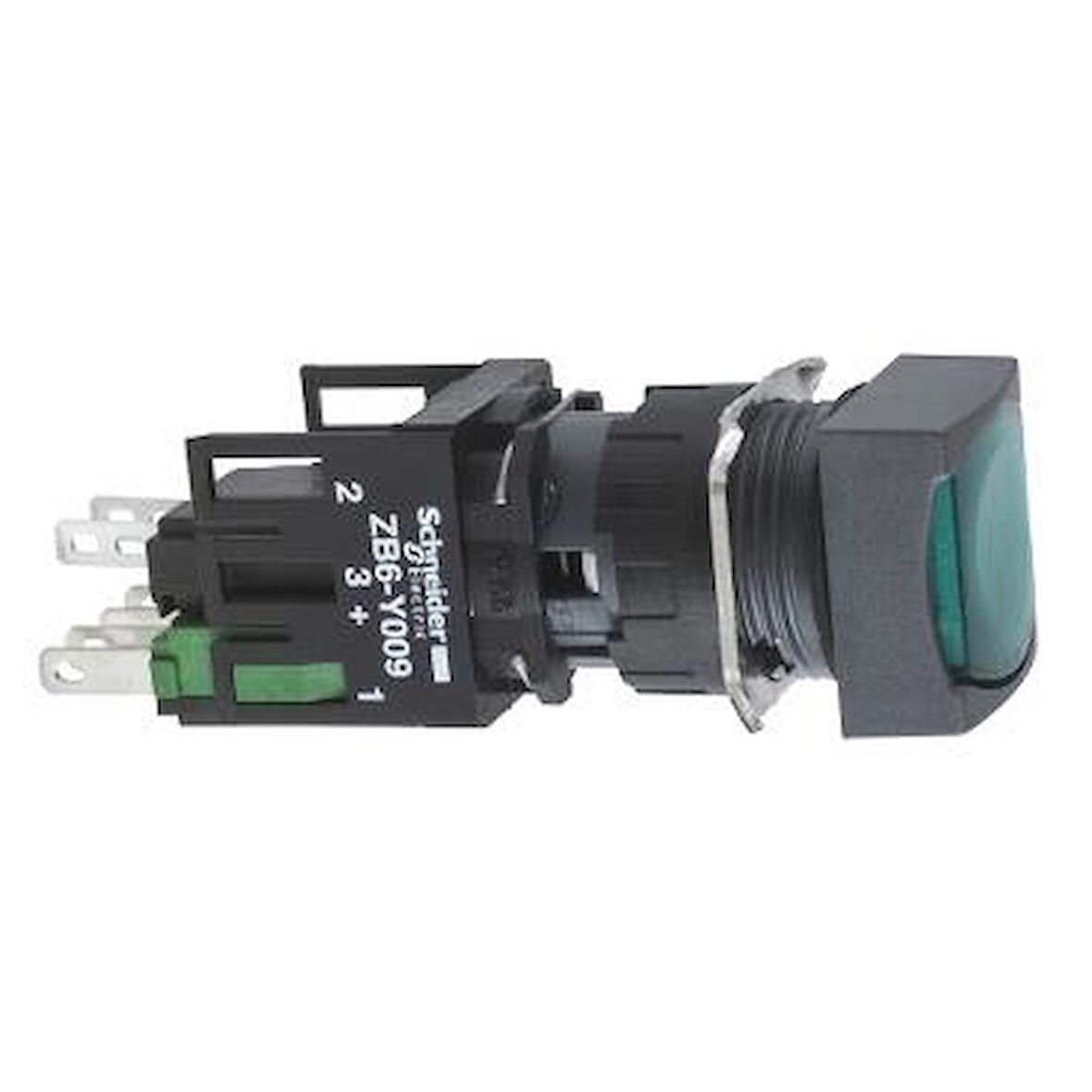 XB6CW3B1B, yeşil kare sıva altı eksiksiz ışıklı Buton Ø16 yaylı dönüş 1NA 12...24V