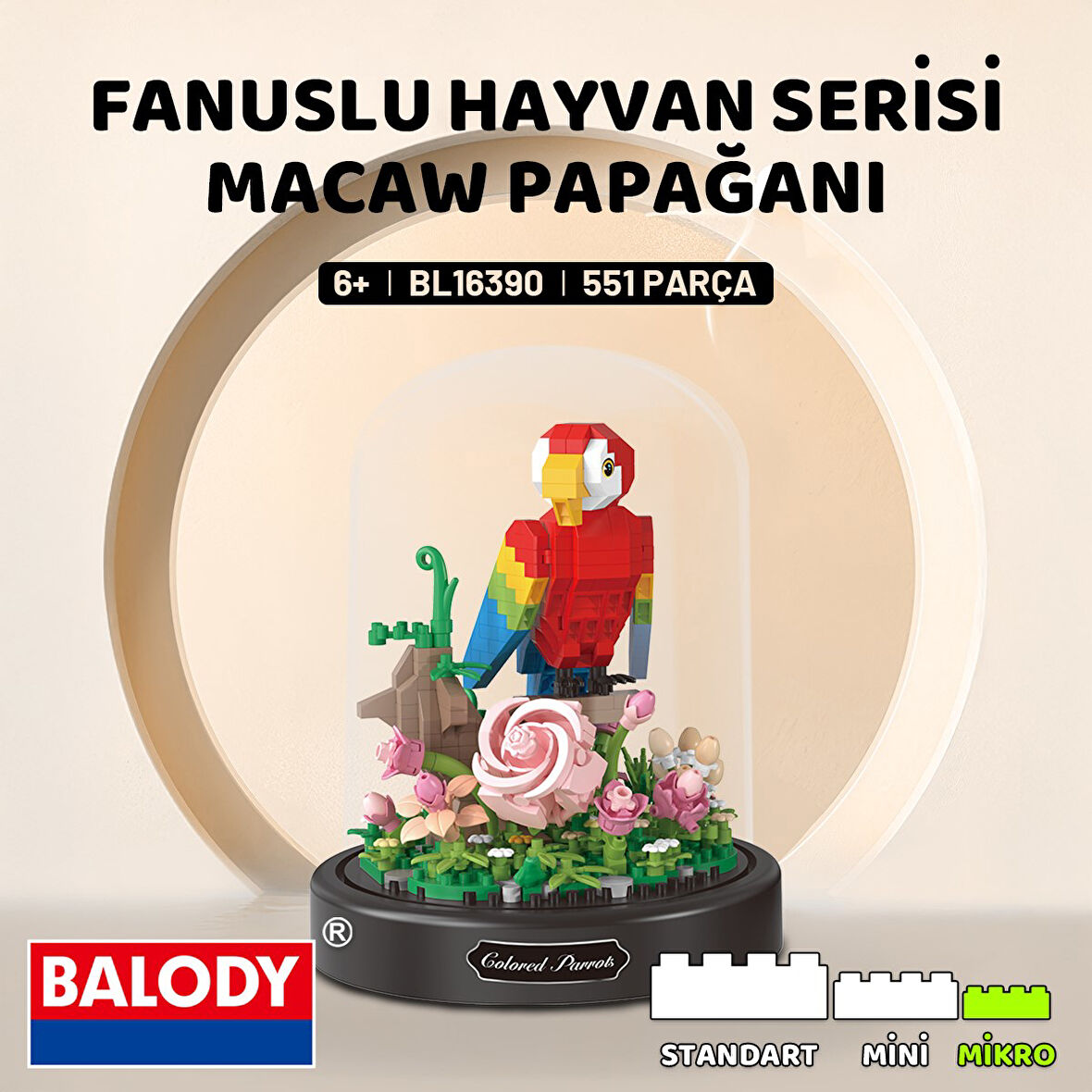 Balody Fanuslu Hayvan Serisi – Macaw Papağanı (BL16390) – Mikro Blok Yapı Oyuncakları Seti