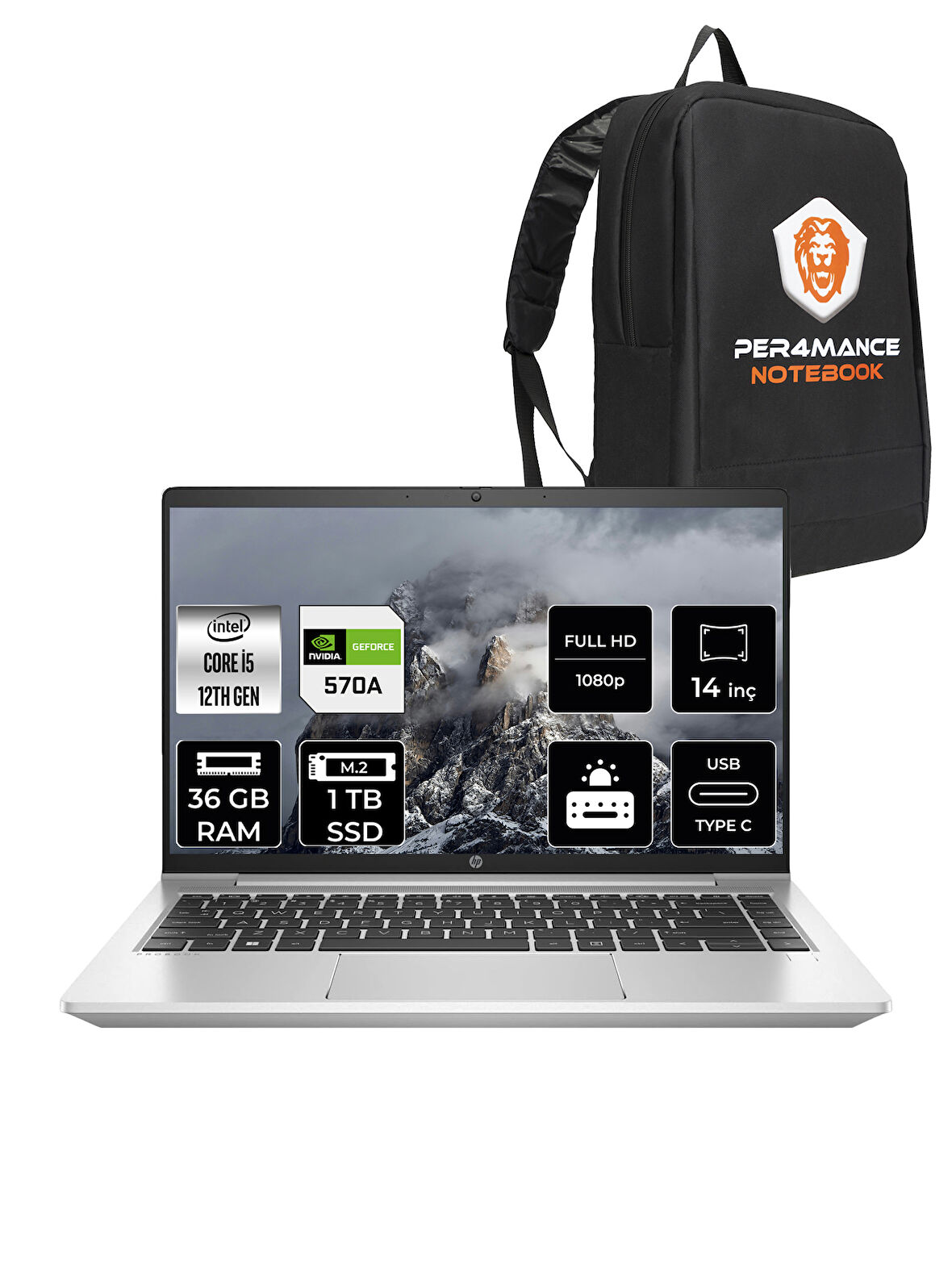 HP ProBook 440 G9 Intel Core i5 1235U 36GB 1TB SSD MX570A/2GB 14" FHD FDOS Taşınabilir Bilgisayar & PER4 Çanta