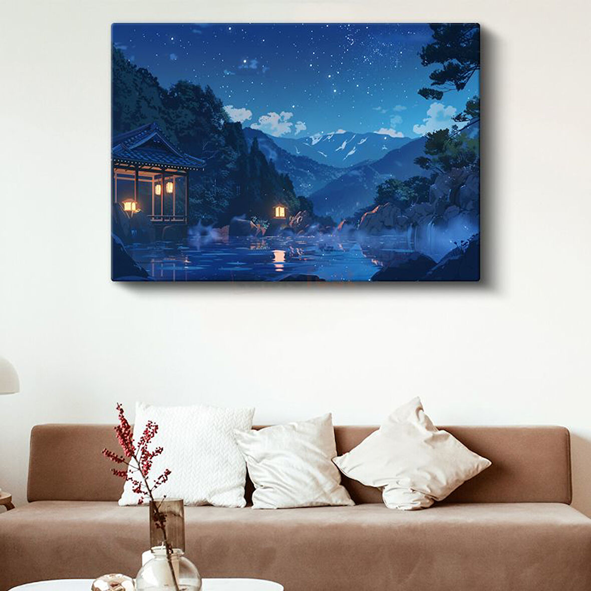 Dağ Kaplıcası - Yıldızlı Gece Anime Kanvas Tablo