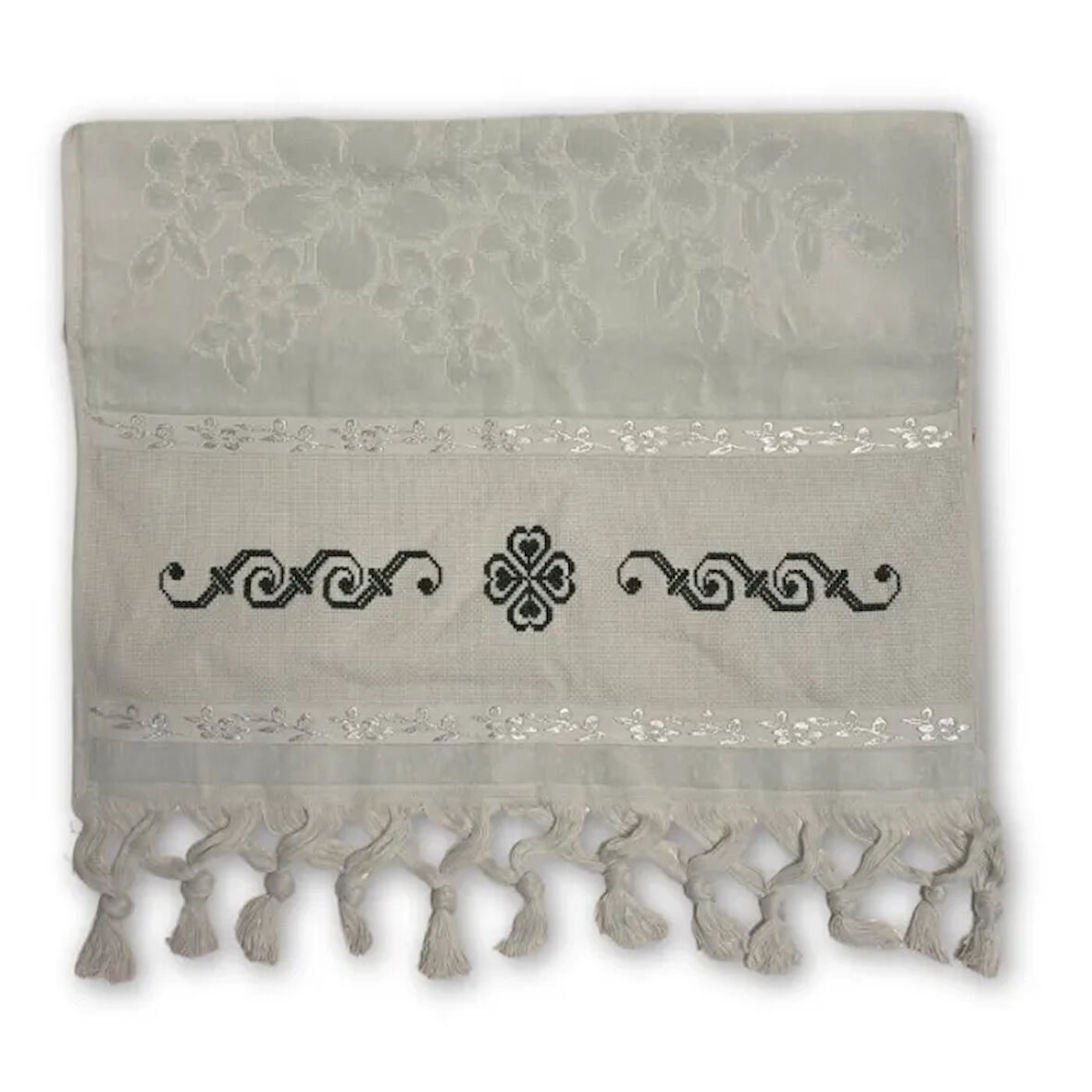 Uretti - Gül 4612 - El işlemesi Ceyizlik Havlu - Beyaz / Yeşil