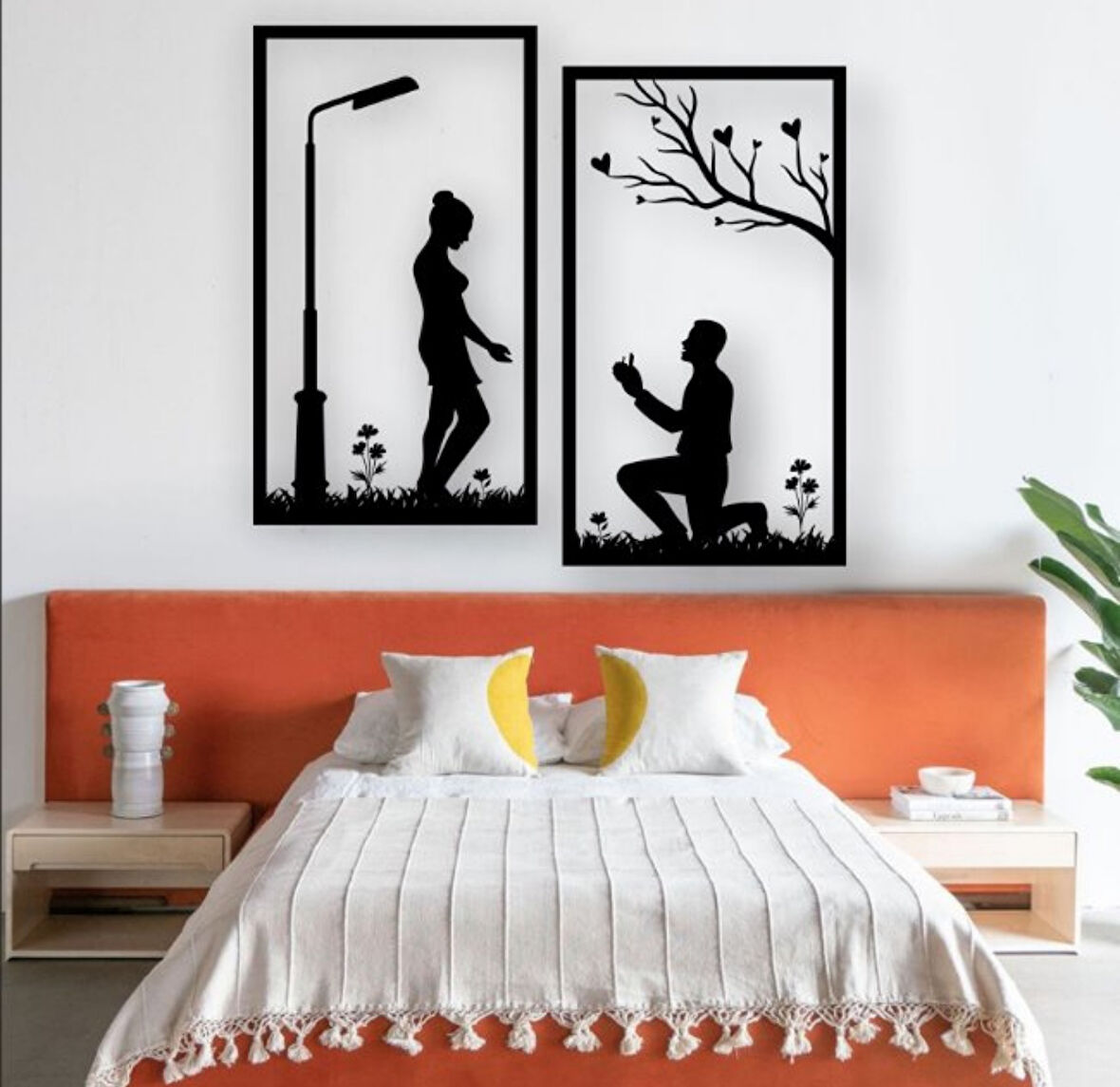 Siyah Ahşap Evlilik Teklifi 40cm X 70cm 2 adet Tablo Duvar Dekoru 3mm Mdf Lazer Kesim