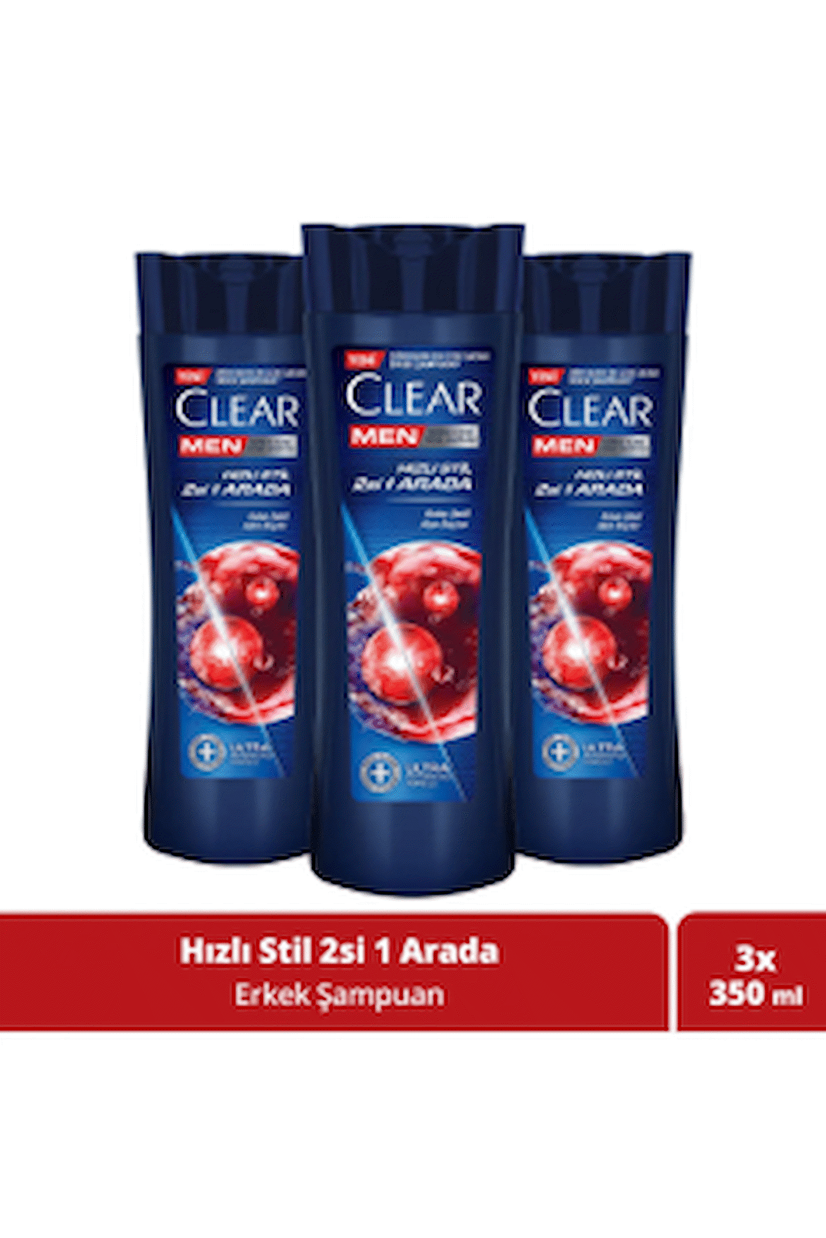 Clear Men Kepeğe Karşı Etkili Şampuan Hızlı Stil 2si 1 Arada 350 ml x 3 Adet