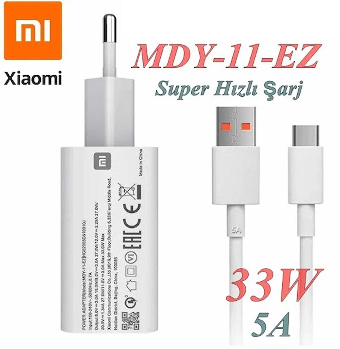 Xiaomi 33W Hızlı Şarj Cihazı MDY-11-EZ Type-C şarj kablosu Redmi Mi Telefon Uyumlu şarj Kablosu 6A 