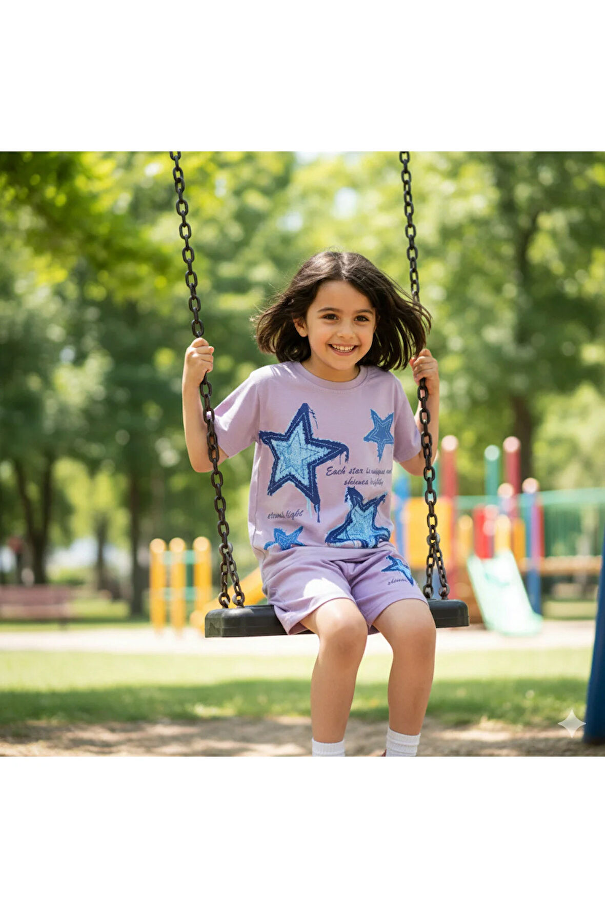 Kız Çocuk Pamuklu Şortlu Takım Somon, Lila, Nar Çiçeği Renkli