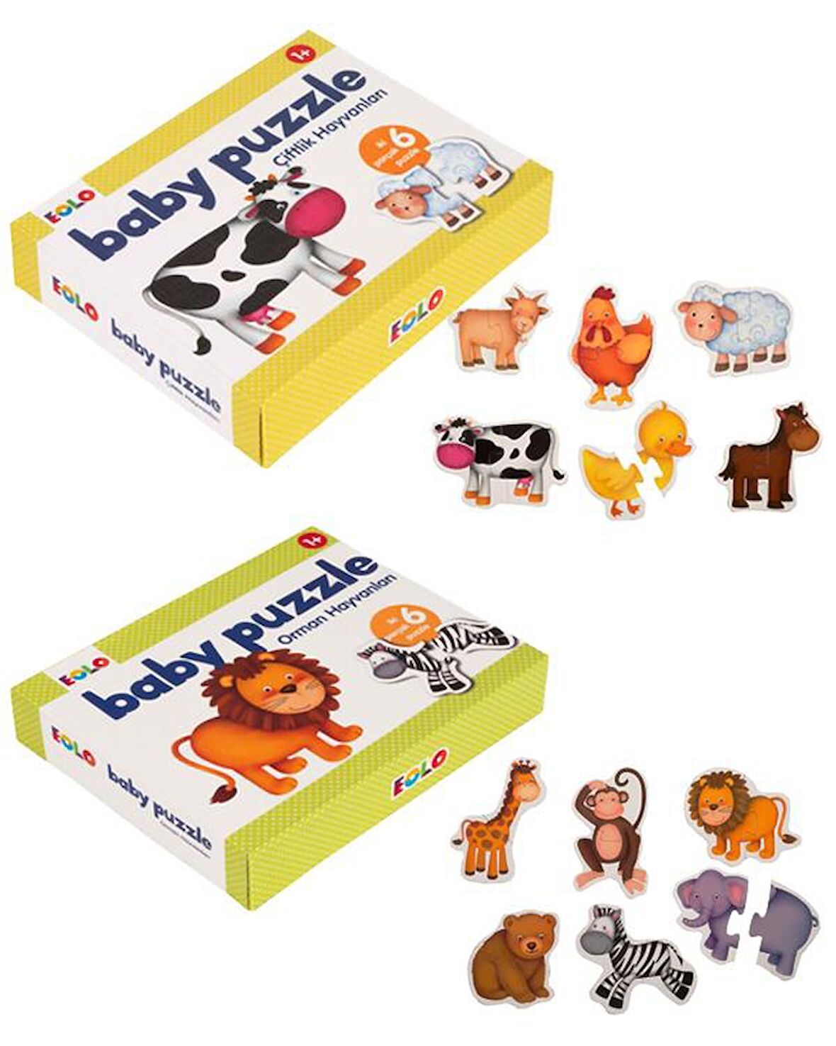 +1 Yaş Çiftlik Hayvanları ve Orman Hayvanları Baby Puzzle 2’li Set (Eolo)