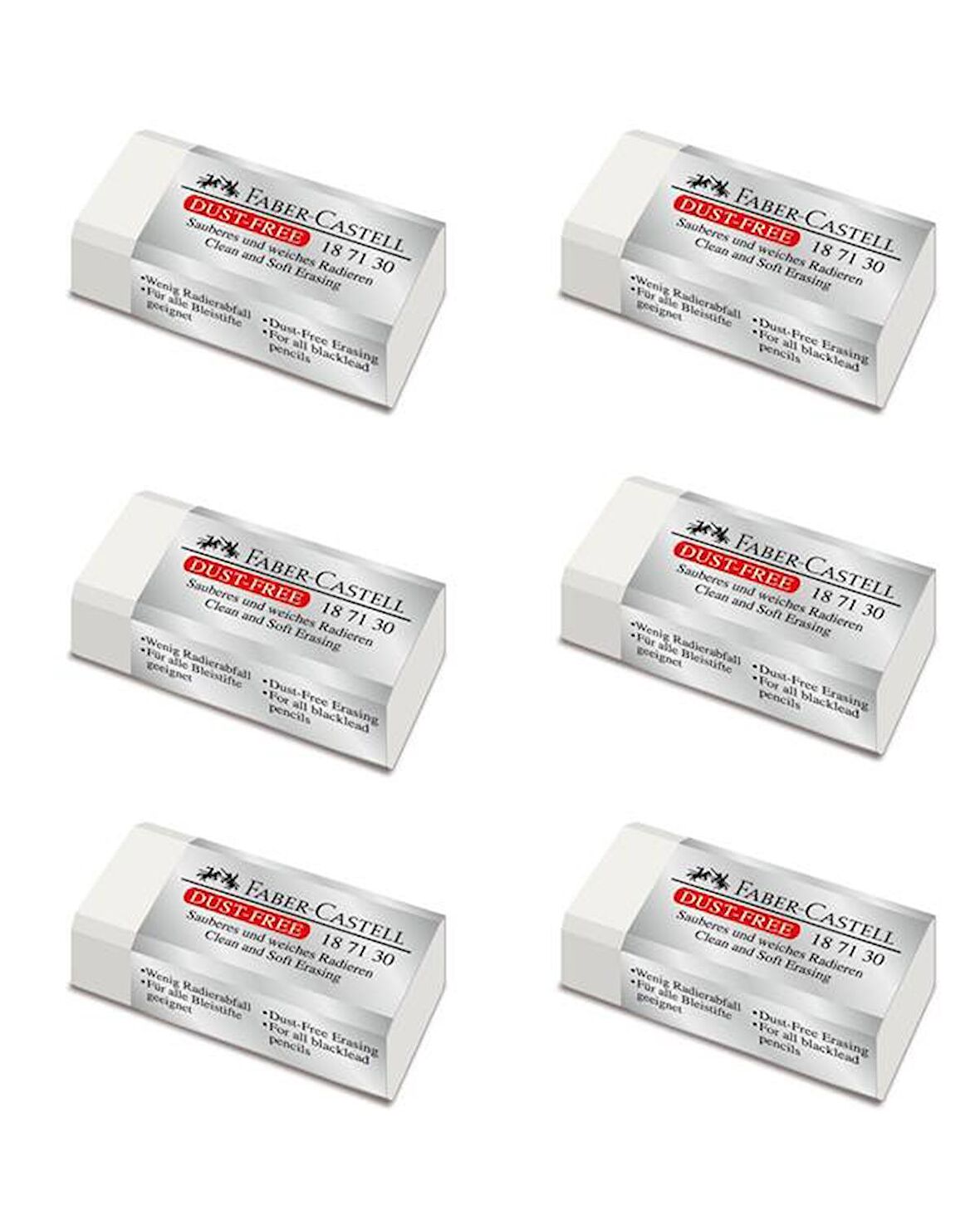 Faber Castell Dust Free Küçük Silgi Beyaz 6 lı 187130