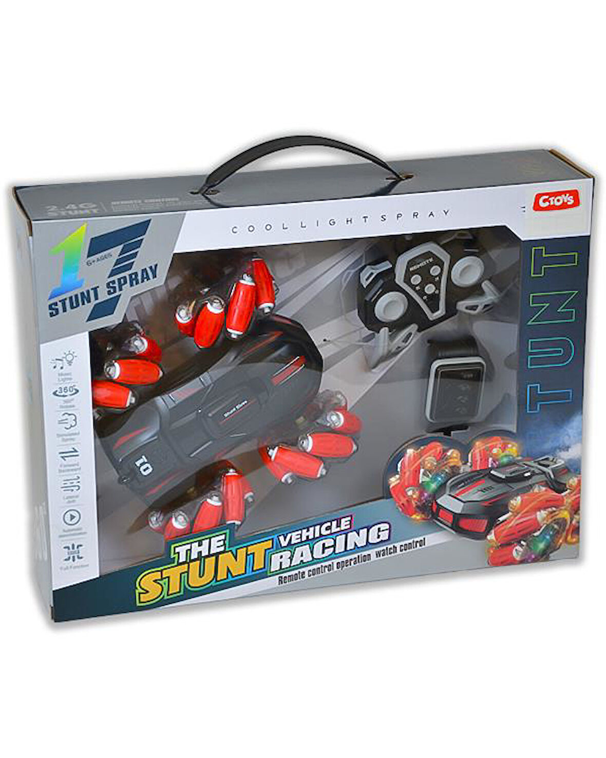 Ctoys 360 Derece Dönen Şarjlı Uzaktan Kumandalı Saatli Araç Kırmızı G132A