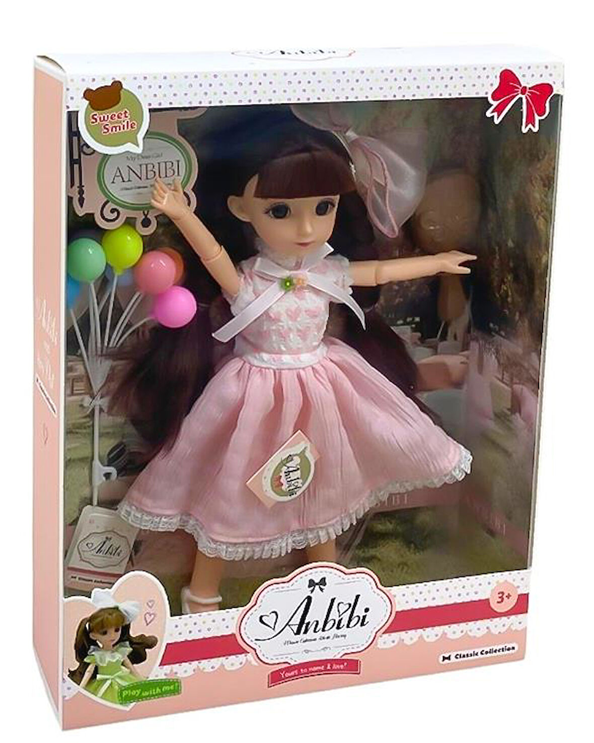 Kızılkaya Anbibi Premium Oyuncak Bebek Aksesuarlı Pembe Etekli WX1971