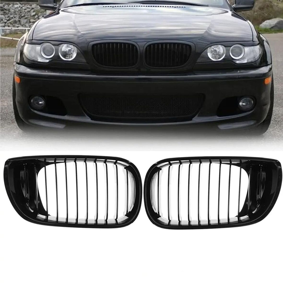 S-Dizayn Bmw 3 Serisi E46 Ön Panjur Böbrek Parlak Siyah Piano Black M3 Model 2002-2005