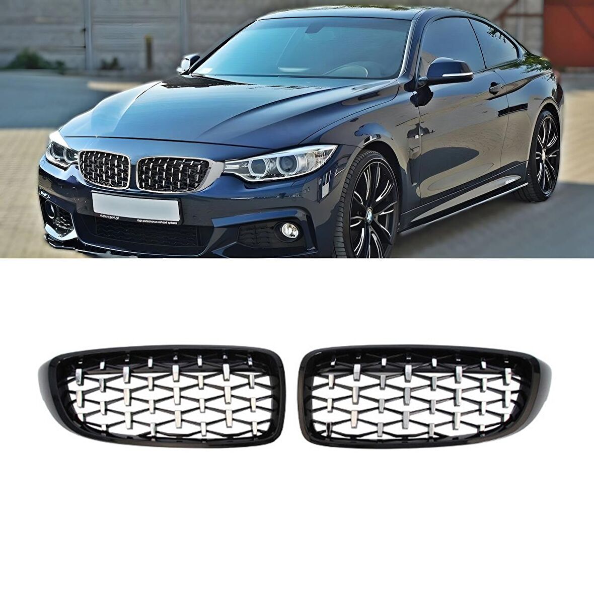 S-Dizayn Bmw 4 Serisi F32/F33/F36 Ön Panjur Böbrek Parlak Siyah Çerçeveli Krom Diamond Model 2012-2017