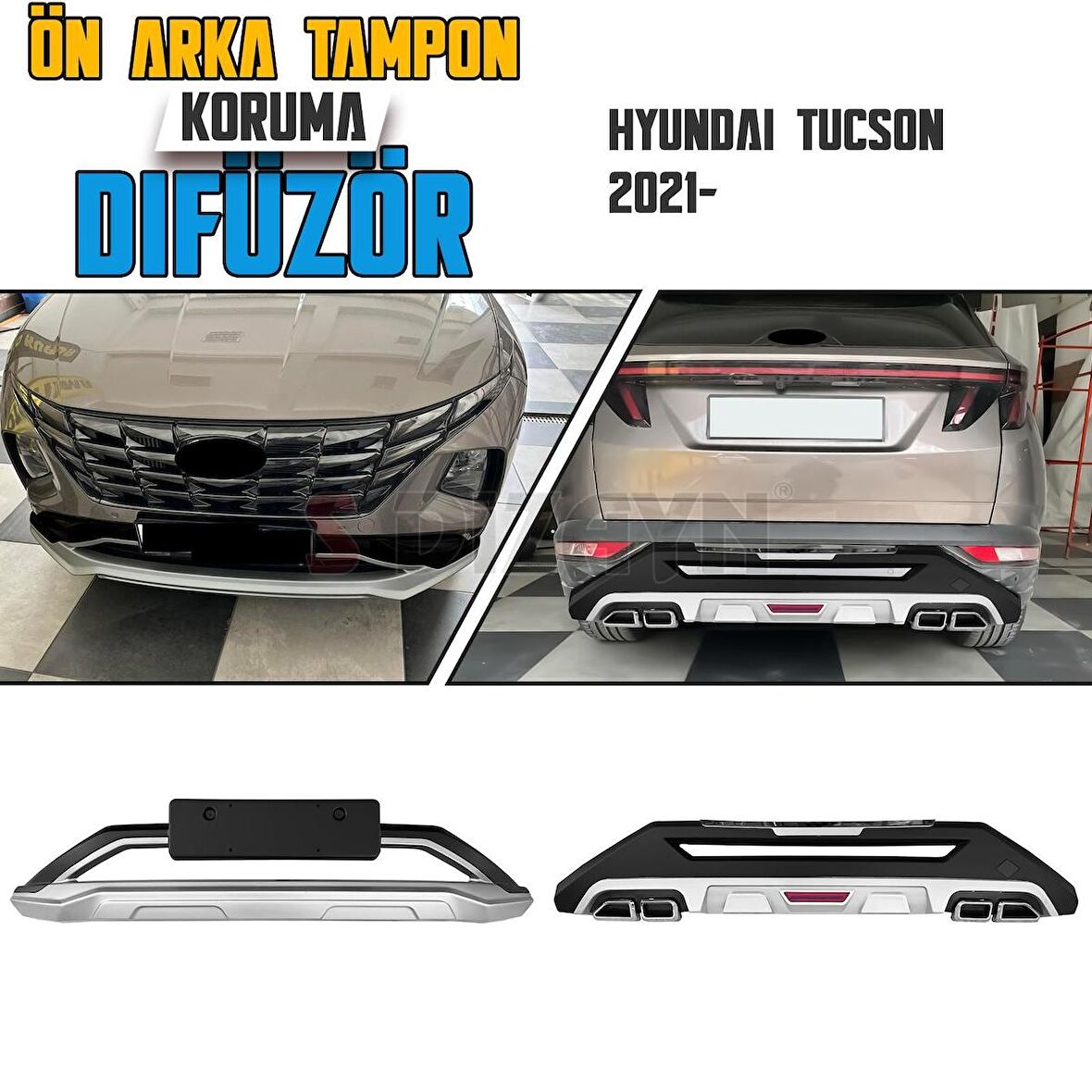 S-Dizayn Hyundai Tucson Ön ve Arka Tampon Koruma Difüzör Seti 2021 Üzeri A+ Kalite