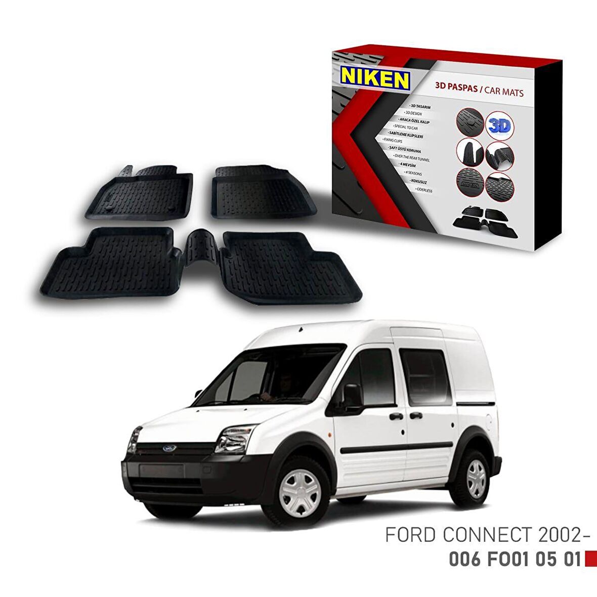 Ford Connect -2002 için Uyumlu 3D Paspas