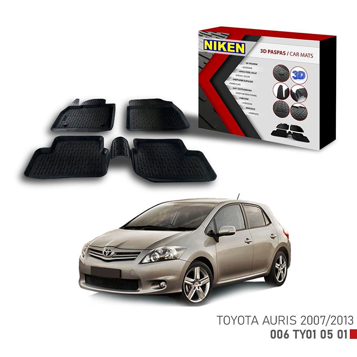Toyota Auris 2007-2013 için Uyumlu 3D Paspas