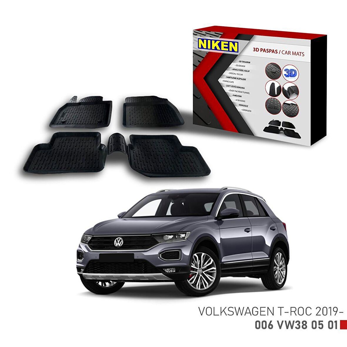 Vw T-Roc -2019 için Uyumlu 3D Paspas