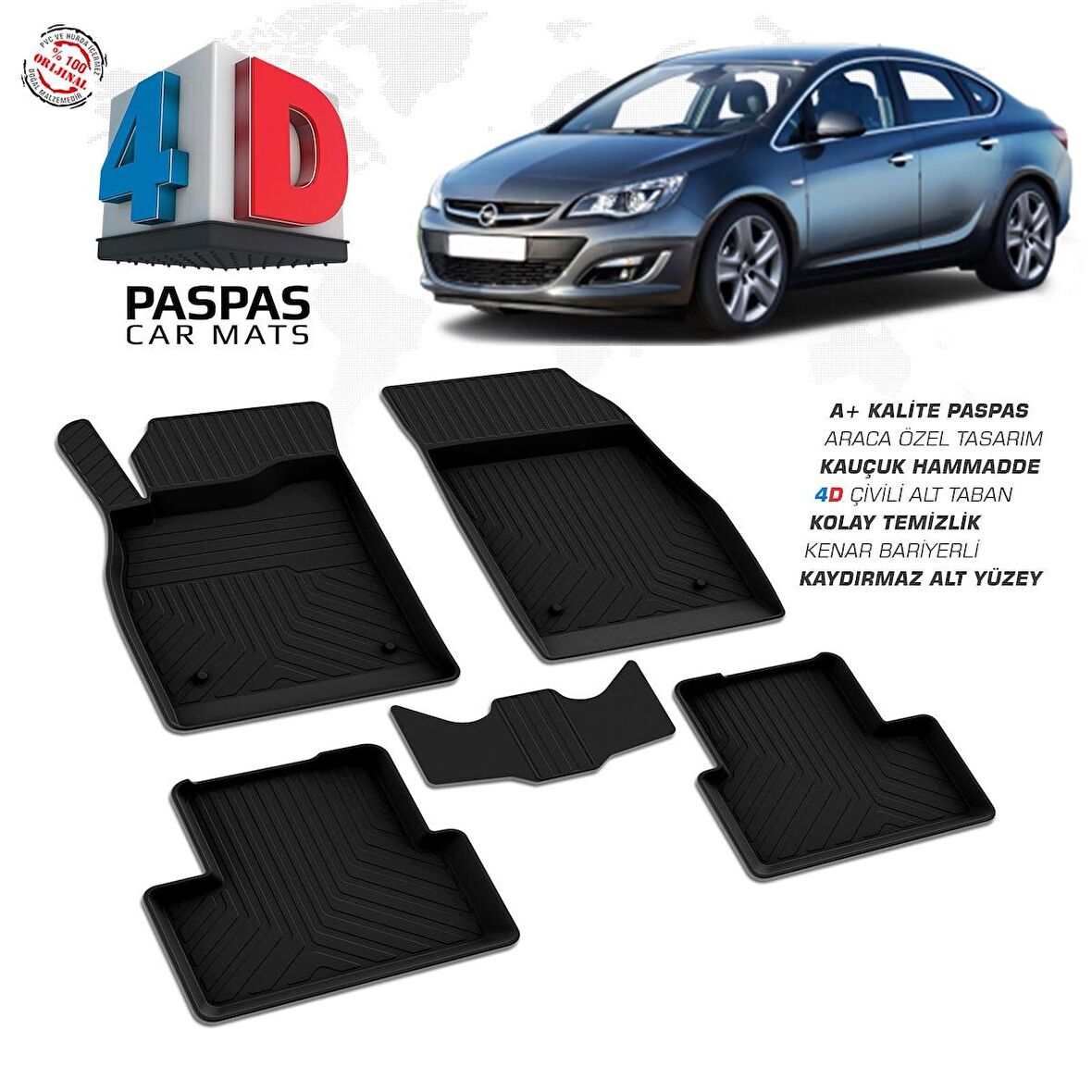 Opel Astra J SD 4D Araca Özel Havuzlu Kauçuk Paspas 2010 ve Üzeri