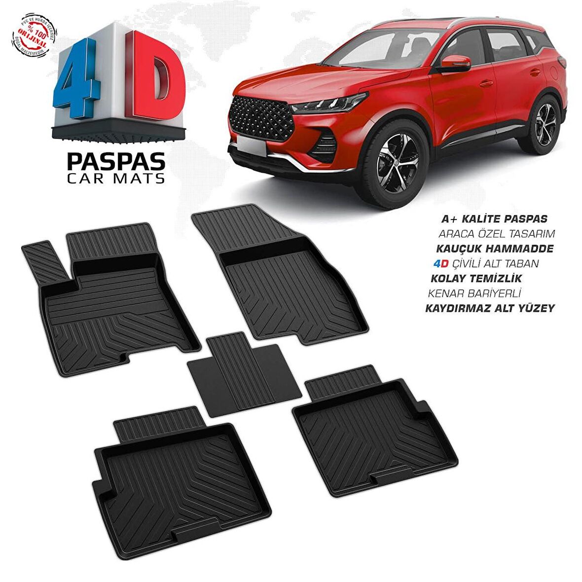 Chery Tiggo 7 Pro 4D Araca Özel Havuzlu Kauçuk Paspas 2022 Üzeri